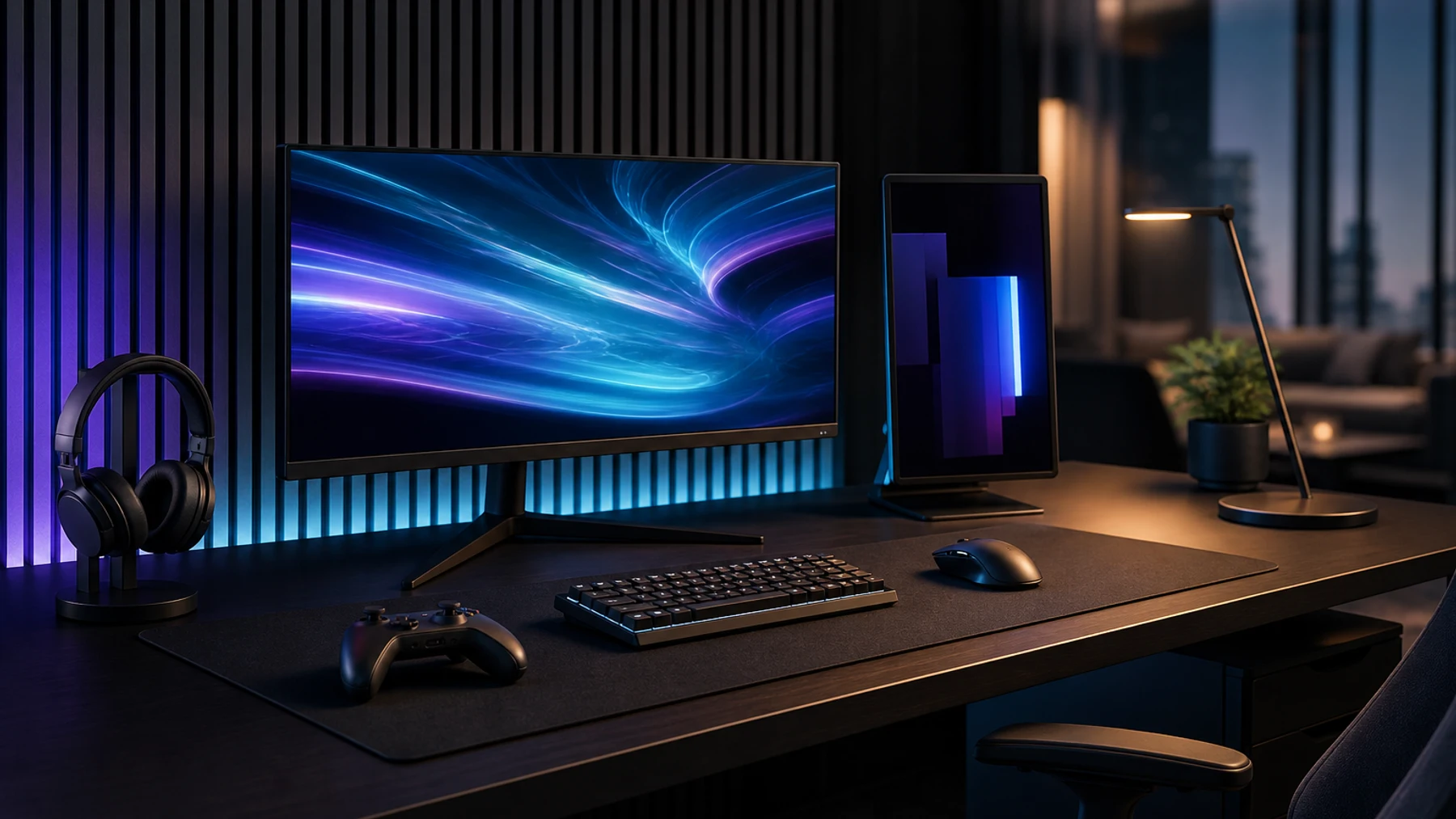 Premium gaming monitor desk setup