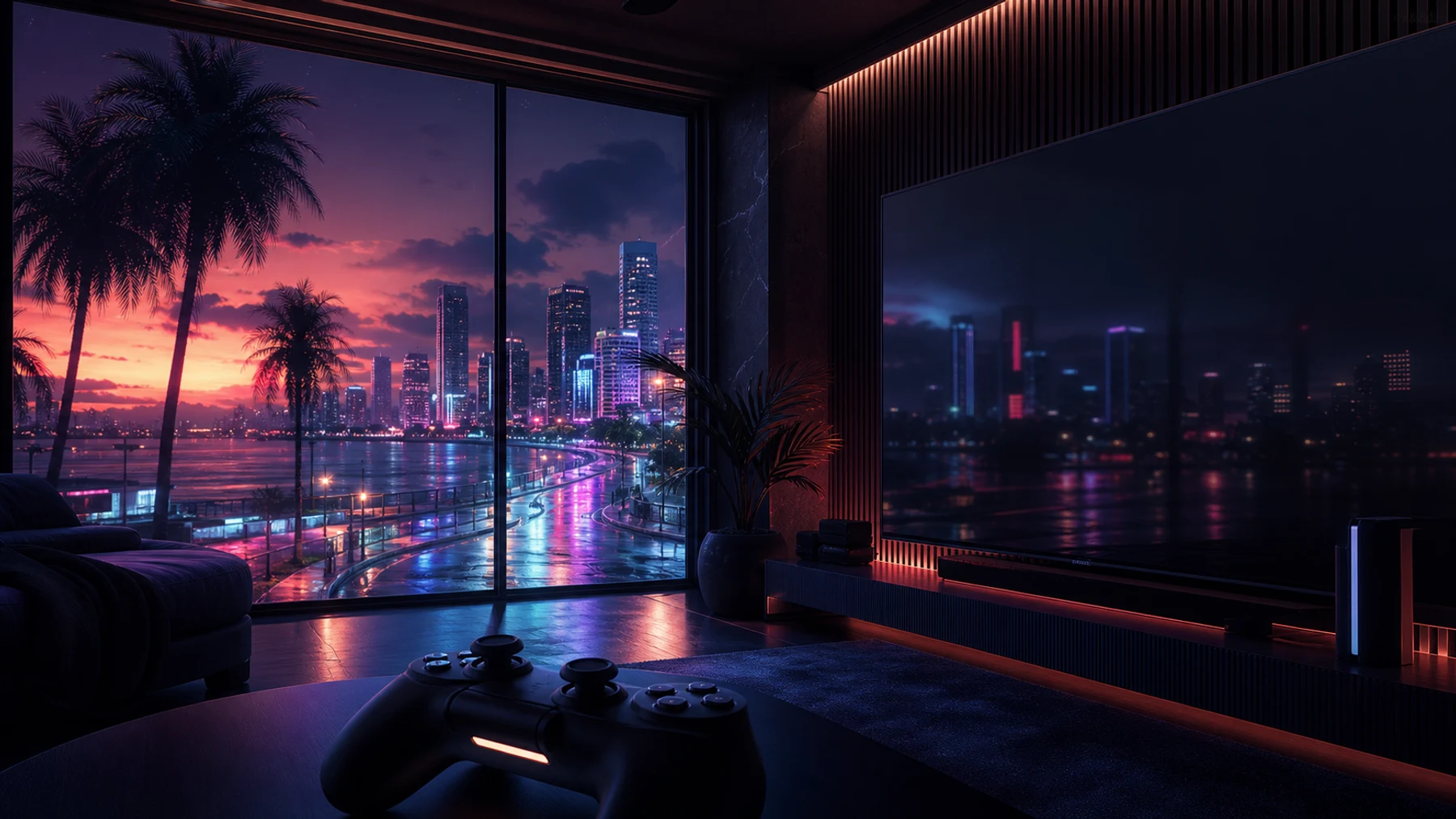 Original neon open-world gaming mood
